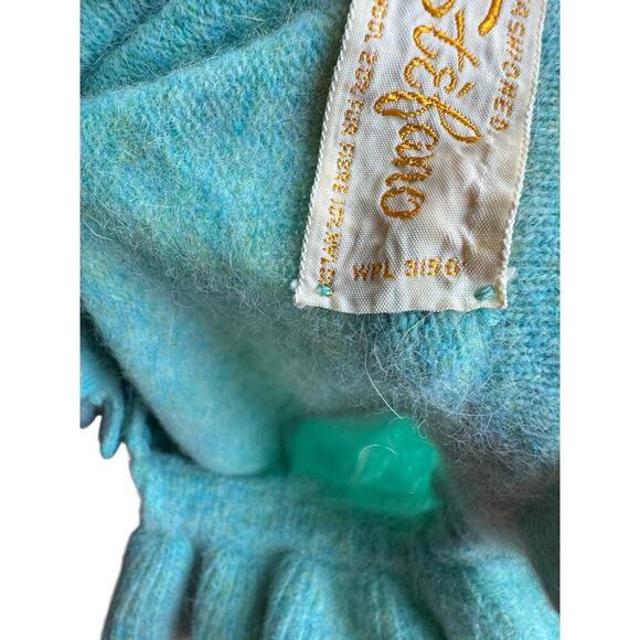 Vintage Stefano WPL 3156 Wool Blend Cardigan Aqua Blue Ruffle Neck - Picture 4 of 6